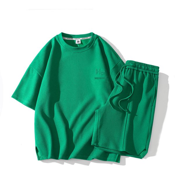 Men's Clothes Men's Crew Neck Short-sleeved T-shirt Ice Casual Sports Suit Summer Elastic Waist Shorts Men
