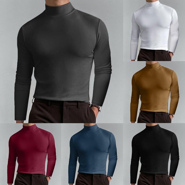 Men's Clothing Autumn and Winter High Neck Long Sleeve T shirt Men's Bottoming Shirt Comfortable Solid Color Tops