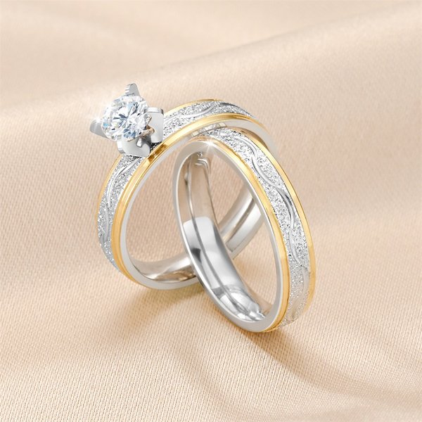 Light Luxury Niche Titanium Steel Couples Pair Rings With Fashionable And Versatile Dual Color Gold Diamond Rings,-image