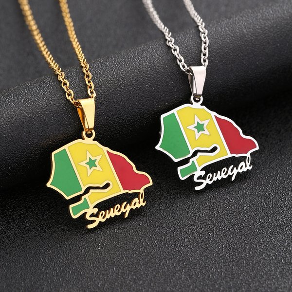 Hot Selling Stainless Steel Senegal Map Necklace For Men And Women Ethnic Style Couple Necklace Jewelry-image