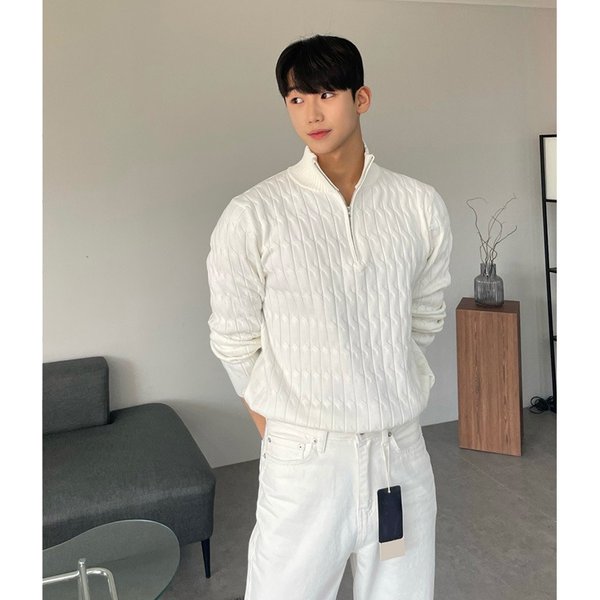 Men's Clothing Half Turtleneck Zipper Sweater Men's High-grade Lazy Pullover Long Sleeve Sweater Fashionable Western Style All-match White Coat