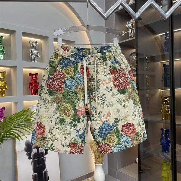 Men's clothing Beach pants fashion print casual shorts new style painted rose shorts men summer personality floral straight pants
