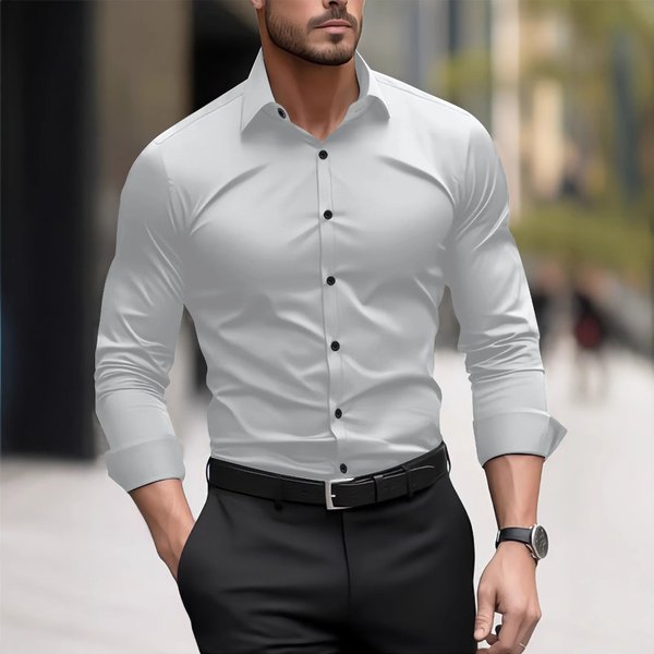 Cross-Border Europe, America Ins Popular Fashion Men's Pigment Business Casual Long-Sleeved Shirt Men's Solid Color Top-image