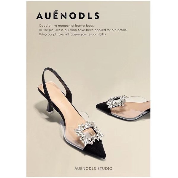 Women's Shoes Pvc Transparent Square Buckle Backless Sandals For Women With Stiletto Heels, Closed Toe, Elegant Pointed Toe, High Heeled Fashion Shoes-image