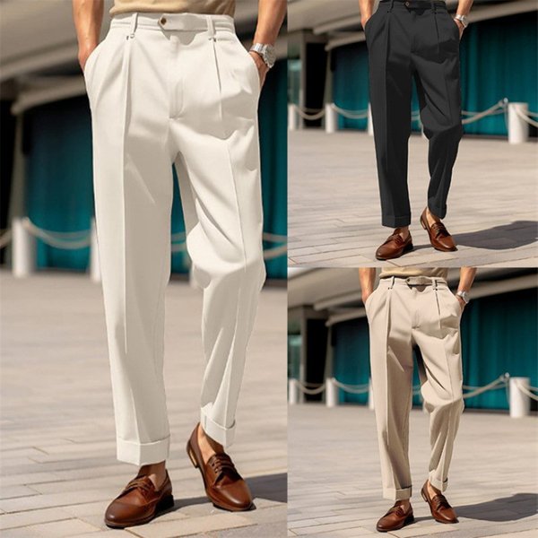 Men's Formal Straight Leg Trousers Mid Waist Button Detailing Plain Color Comfortable Outdoor Everyday Fashion Dress Wholesale