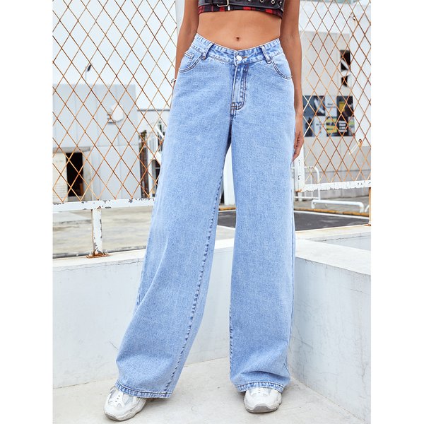 Women's Clothing Fashion Denim Trousers For Women, Wide Leg, High Waist, Straight, Versatile Trendy Trousers-image
