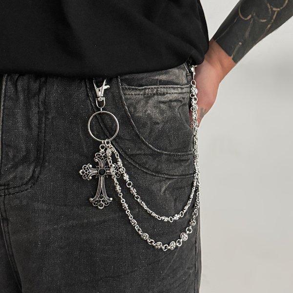 European And American Hip-Hop Niche Cross Pendant Pants For Men, High-End Fashion Personality Jeans Chain, Cross-Border
