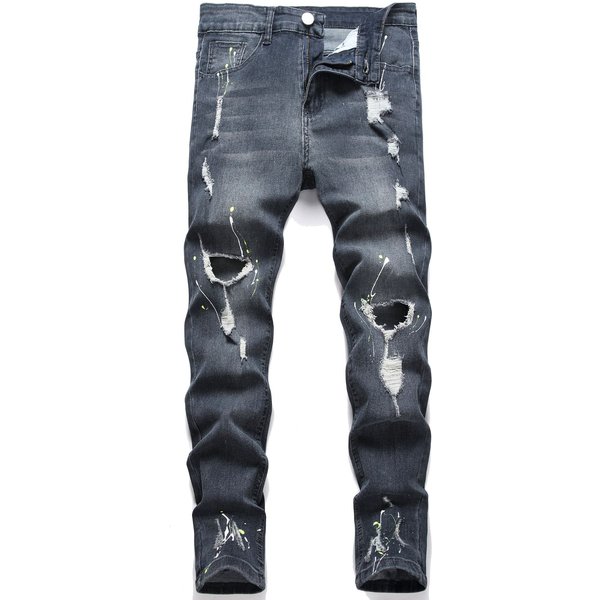 Men's Stretch Skinny Jeans With Knee Rips - Comfortable Slim Fit Denim Pants For Casual Wear