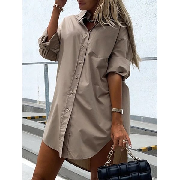 Women's Clothing Cotton Buttoned Mid-Length Long-Sleeved Loose Shirt For Women-image
