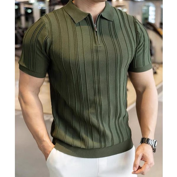 Men's Half-Zip Polo Shirt Short Sleeve Summer Knit Top Casual Slim Fit T-Shirt For Stylish Look-image
