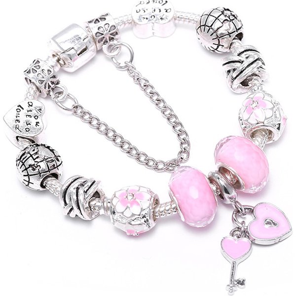 Charm Bracelets Pink Oil Drop Key Beaded Bracelet Hot Selling Jewelry
