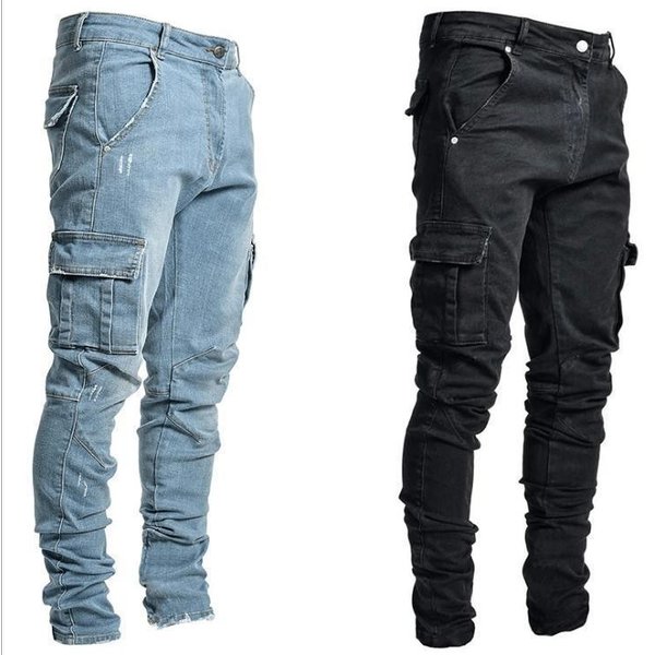 Men's Clothing In Stock 2024 New Jeans Men's Side Pocket Small Foot Skinny Jeans-image