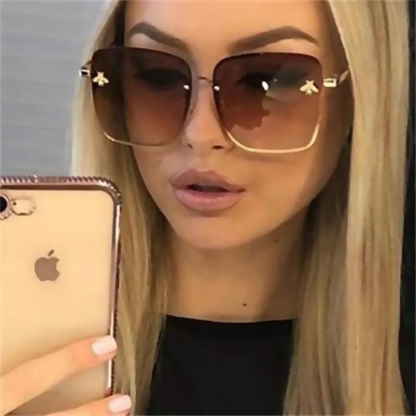 New Fashion Lady Oversize Rimless Square Bee Sunglasses Women Men Small Gradient Sun Glasses Female UV400-image