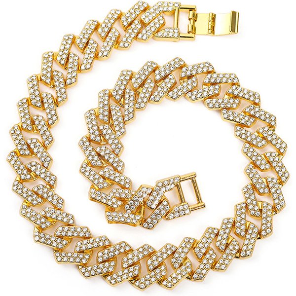 Men’s Jewelry Set Fashion Hip Hop Full Diamond Cuban Chain Necklace Personality Street Hip Hop Motorcycle Men's Cool Accessories Jewelry Width 20mm
