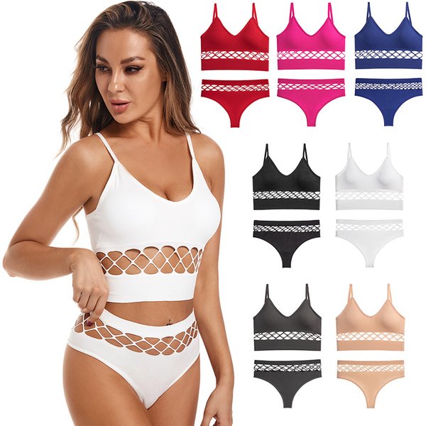 Women's Clothing Hollow Underwear Set For Women With Small Breasts, Thin Push-Up Bra Without Rims, Plus Size Sports Camisole-image