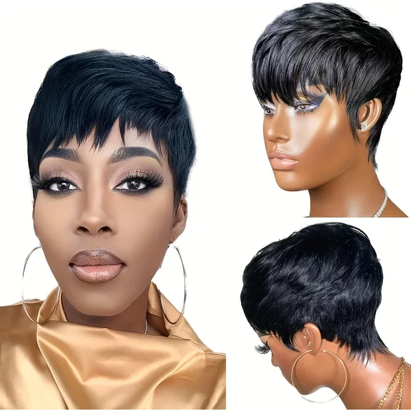 Short Pixie Cut Human Hair Wig Remy Hair Human Hair Wigs With Bangs-image