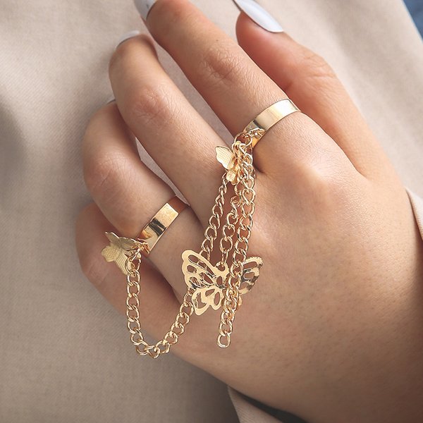 New Fringe Finger Plain Butterfly Pendant Chain Opening Adjustable Ring-image