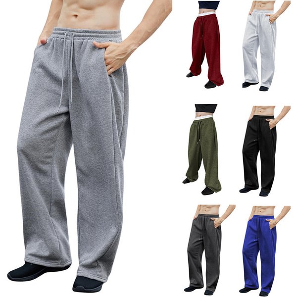 Men's Sweatpants Waist Drawstring Straight Wide Leg Loose Trousers Sports Pants With Pockets