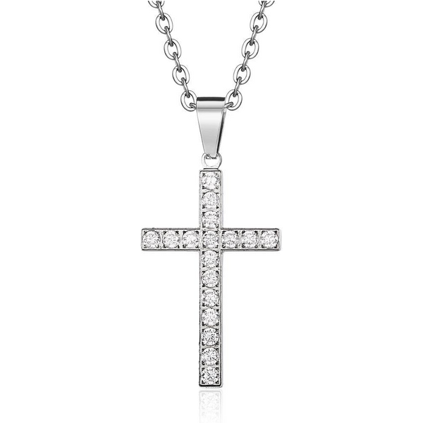 Men And Women's Jewelry Titanium Steel Cross Necklace Inlaid With Diamonds Simple Neutral Style Trendy Wear Personalized Accessories-image