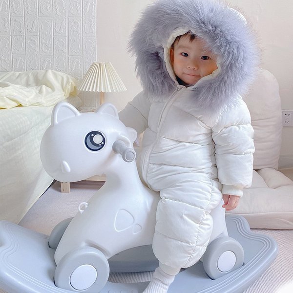Foreign Trade Cross Border Hot Selling Newborn Clothes Baby Jumpsuit Winter Thick Fur Collar Baby Crawling Clothes Plus Velvet Coat-image