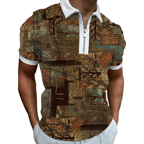 Men's Printed Fashion Casual Popular Short-Sleeved Zipper Polyester Polo Shirt T-Shirt For Men-image