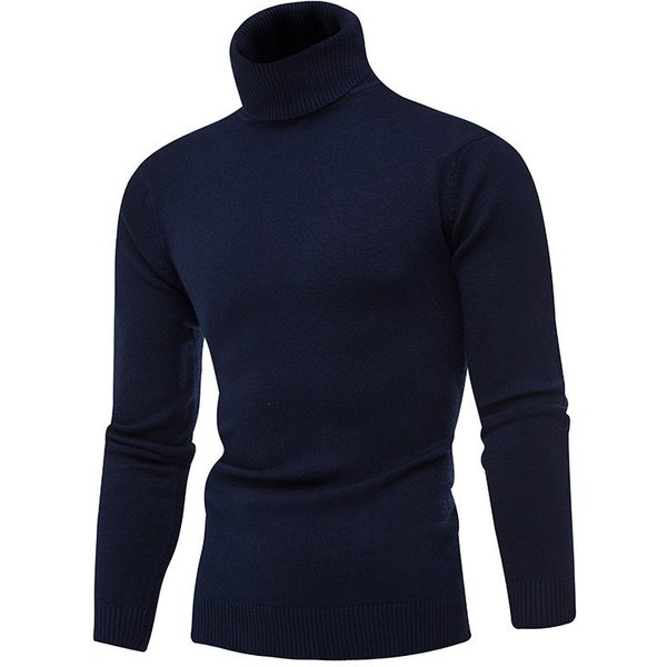 Men's Clothing Autumn and Winter Solid Color Sweater Men's Fashion Solid Color Slim-fit Pullover High Collar Slim-fit Base Sweater
