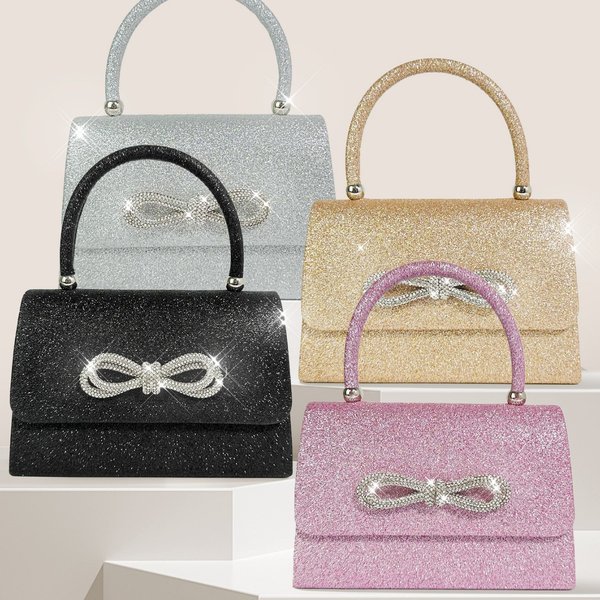 Evening Bag Shiny Rhinestone Bow Handbag Shining Glitter Niche Casual Bag-image