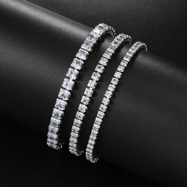 Unisex single row square zircon bracelet for women with full diamonds, adjustable pull out tennis bracelet jewelry