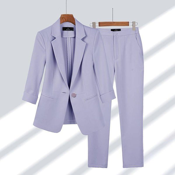 Spring Summer New Elegant Su Jacket Matching Set Women's Korean Chic Blazers Coat Pants 2 Piece Female Professional-image