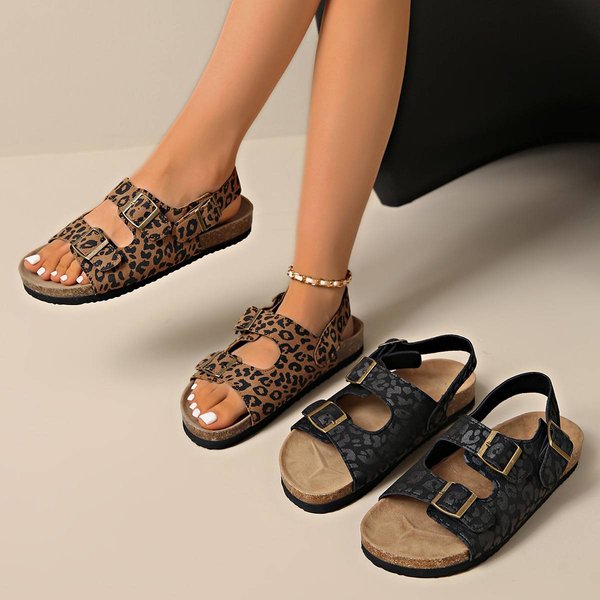 Large Size Sandals Women's Summer New Cloth Round Head Thick Soled Velcro Flat Casual Women's Shoes-image