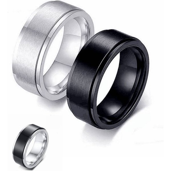 Single Rings Rotating Titanium Steel Men's Ring, Fashionable Design, Stress Relieving Rotating Couple Ring.-image