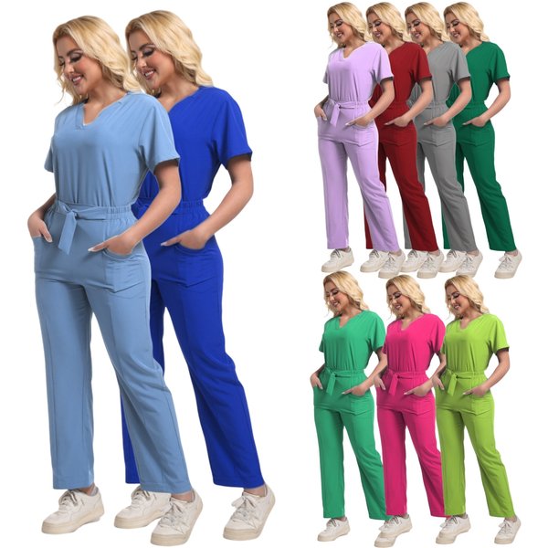 Women’S Clothing Wash Clothes Split Suit Short Sleeve Beauty Salon Nursing Work Uniforms Women's Micro Elastic Hospital Scrubs-image