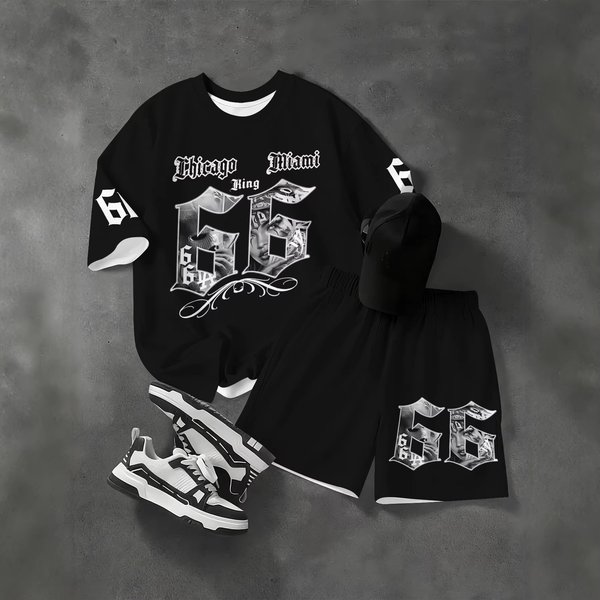 Men's Korean Streetwear Set – Minimalist Letter Print T-Shirt & Breathable Shorts For Casual Cool-image