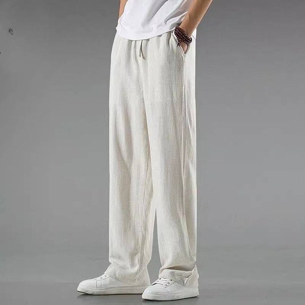 Men's Clothing Linen White Pants Summer Thin Breathable Loose Wide Leg Straight Drape Cotton And Linen Casual Trousers