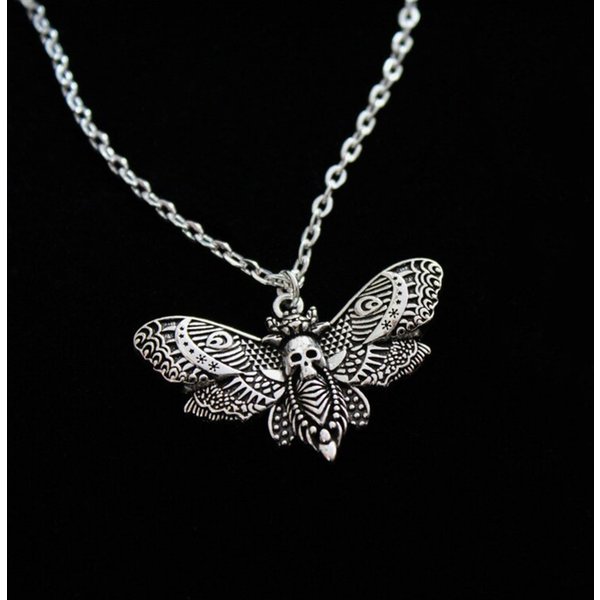 Necklaces Gothic Silver Moth Skull Pendant Necklace-image
