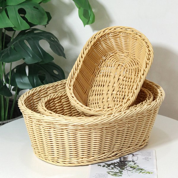Rattan Basket Oval Bread Basket Fruit Basket Supermarket Hotel Home Daily Snack Storage Basket