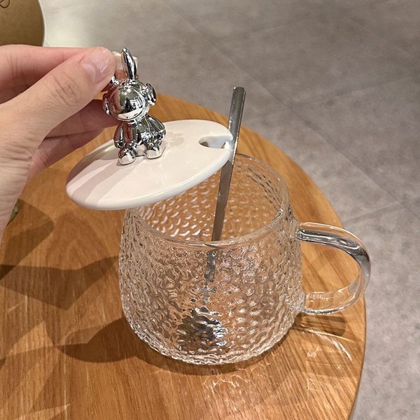 New Good-Looking Bear Water Cup With Cover Spoon Heat-Resistance Glass Girls' Office Coffee Cup One Piece Dropshipping-image