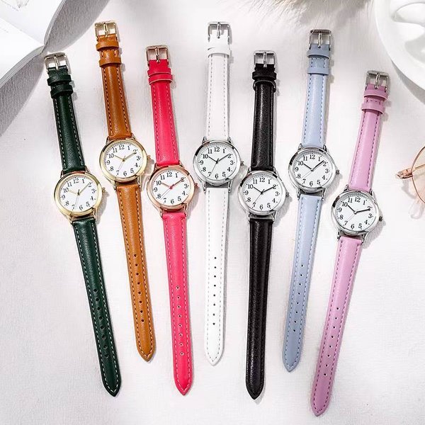 Women's Watches Simple Fashion Women's Belt Quartz Watch Girls Students Compact Waterproof Belt Watch-image
