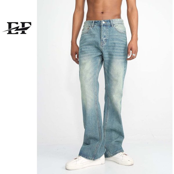 Men's Clothing New Arrivals Straight leg Versatile Solid Color Jeans Unisex Style Non elastic Slightly Flared Retro Blue