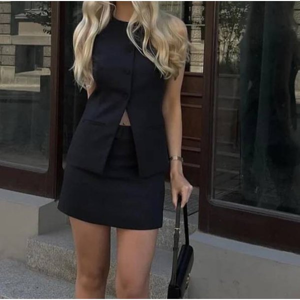 Women's Clothing square collar sleeveless vest high waist straight trousers commuter suit female