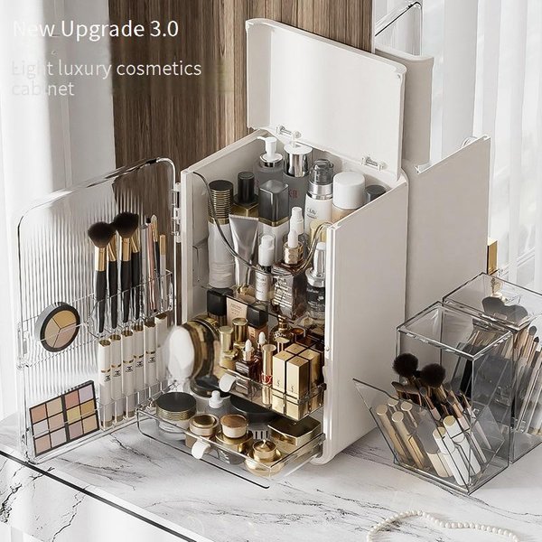 Makeup Tools & Accessories Large Capacity Skin Care Storage Cabinet Desktop Lipstick Box Storage Box Dressing Table Dustproof Cosmetics Storage Box-image