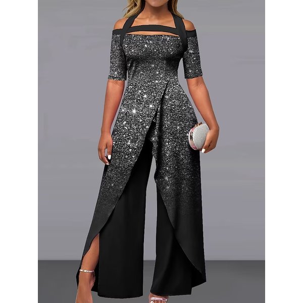 Women's Clothing Fashion Sexy Off-Shoulder Printed Casual Wide-Leg Jumpsuit-image