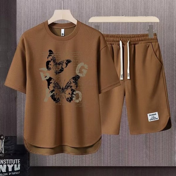 Men's Clothing 2024 Waffle Casual Summer Suit Men's Loose Teen Short sleeved T shirt Shorts Handsome Two piece Suit