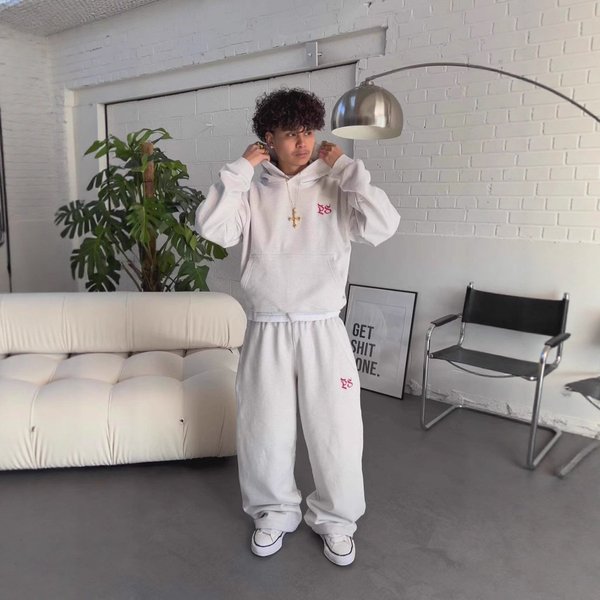 Men's Clothing Unisex Oversized Zip-Up Shirt & Jogger Set – Minimalist Streetwear (Light Grey, S-XXXL)