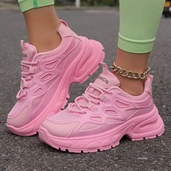 2024 Autumn New Dad Korean Edition Round Head Thick Bottom Increased Casual Lace Sports Women's Shoes Trendy