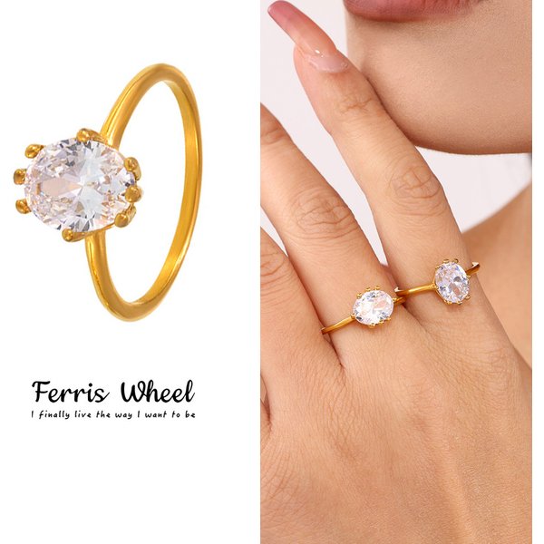 Ferris Wheel High Luxury Oval Zircon Ring For Women INS Style Wedding Fashion Versatile Design Sense Jewelry