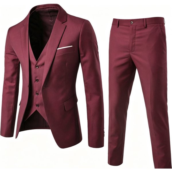 Men's 3-Piece Slim Fit Suit Set – Wedding/Office Blazer + Vest + Dress Pants (S-6XL, 8 Colors)