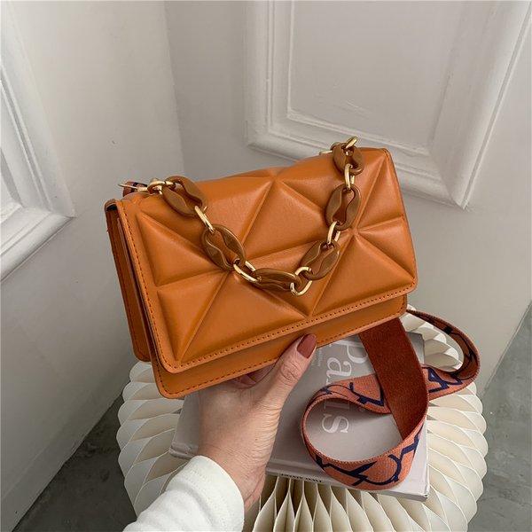 Mini Bag Simple Casual Handbag Fashion New Retro Personality Wide Shoulder Strap Shoulder Bag Stylish Thick Chain Small Bag-image