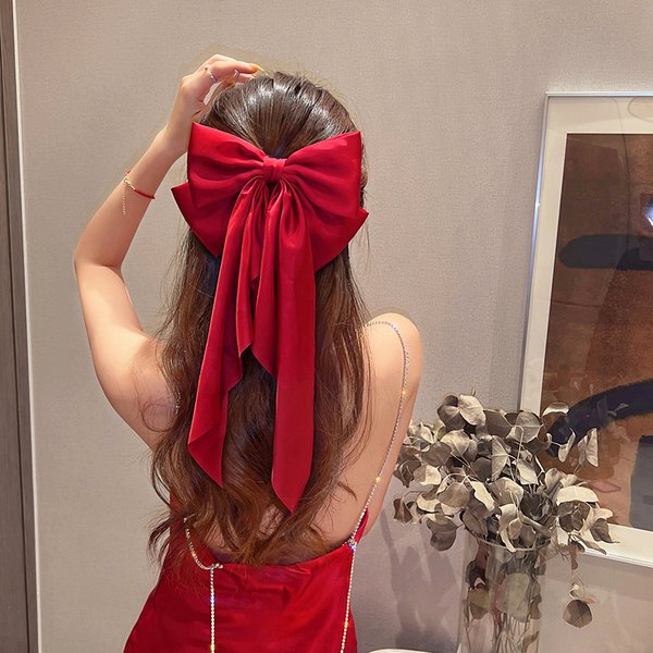 Red Ribbon Bow Hair Clip Women's Premium Hair Clip Super Fairy Headdress Elegant Clip Hair Accessories-image
