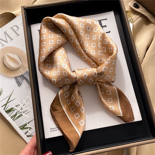 Letter G Scarf Imitation Silk Thin Spring/Summer Versatile Square Scarf Business Women's Tie Scarf Luxury Simple Scarf-image